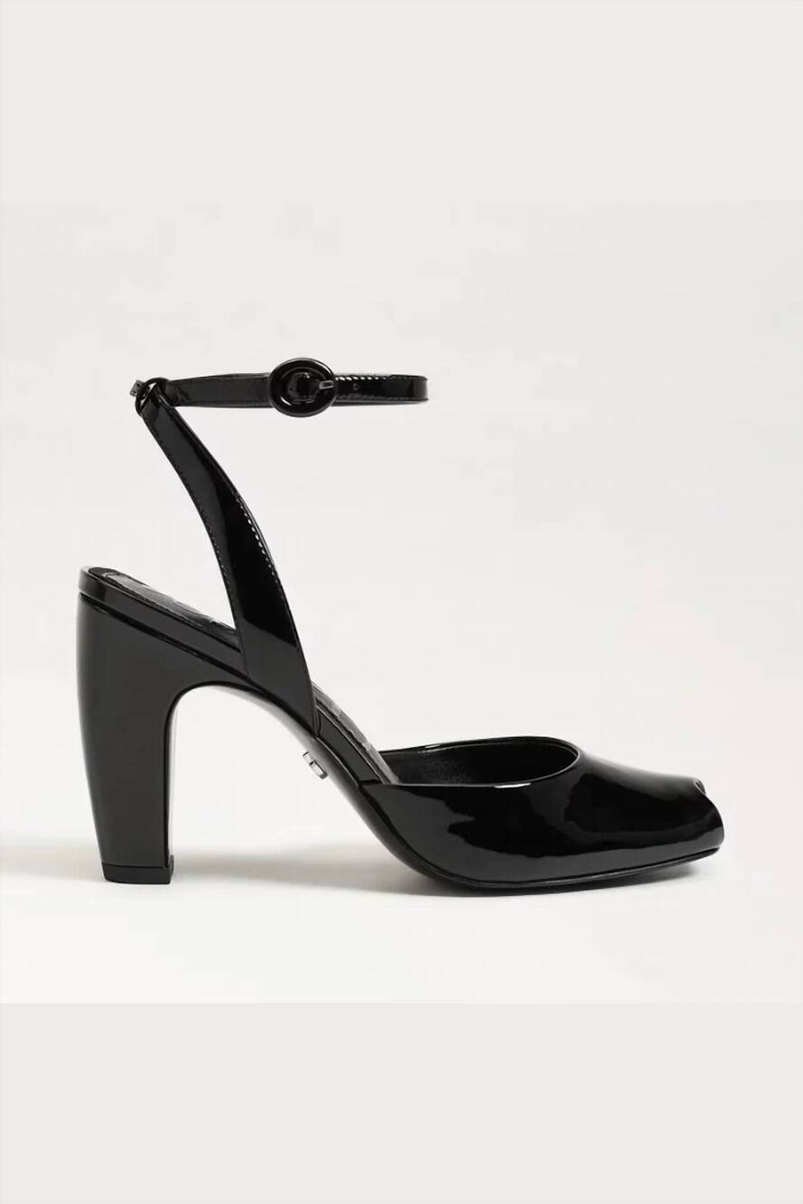 NEW SAM EDELMAN women's wrenna ankle strap pump in black patent leather